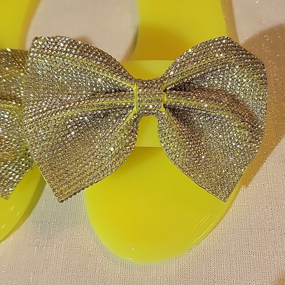 Liliana Rhinestone Embellished Bow Neon Jelly Slides Sandals - Picture 2 of 10